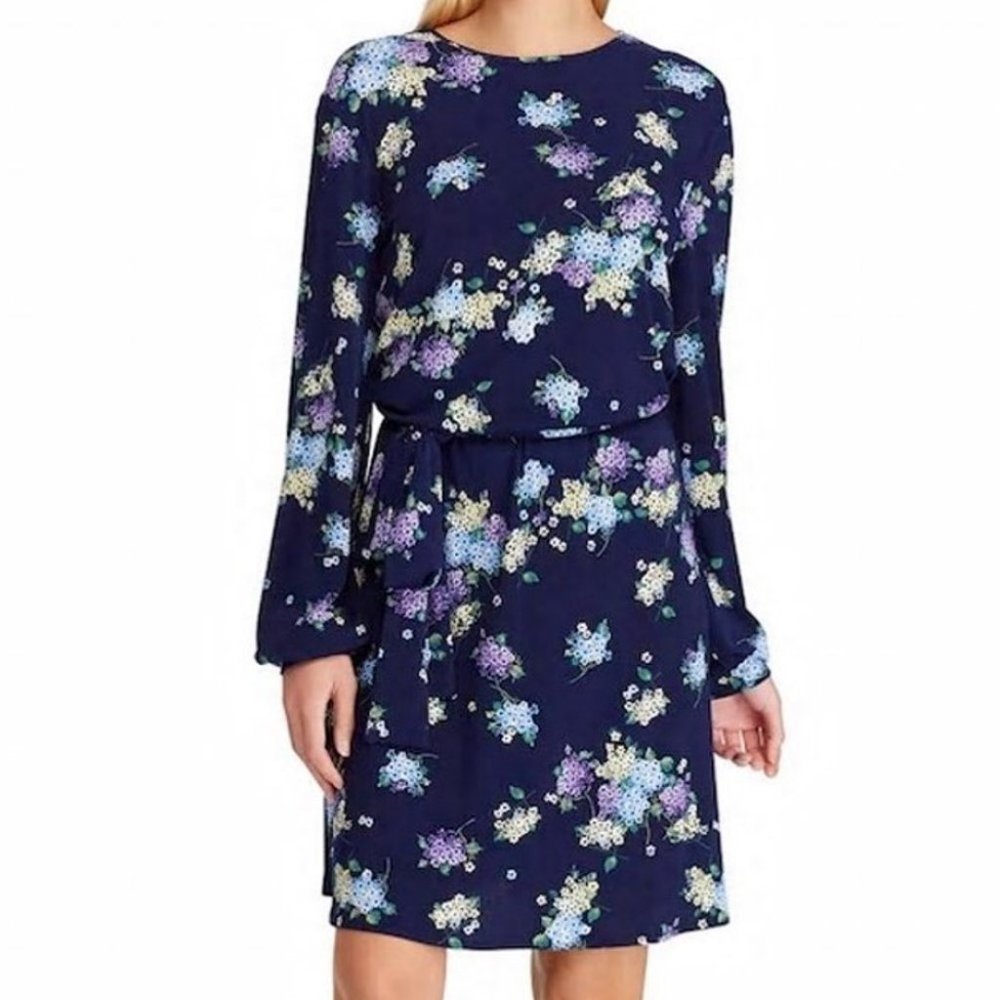 Chaps Floral Print Belted Blouson Dress